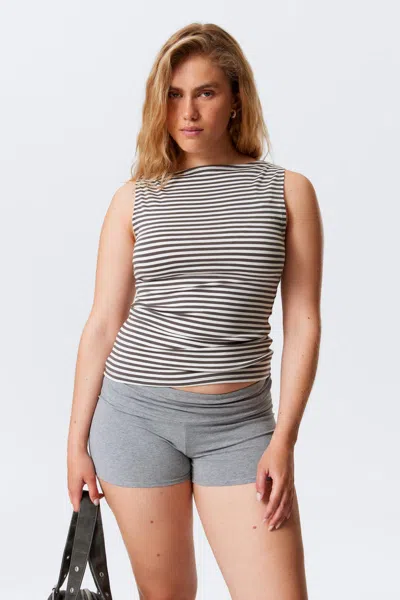 Weekday Annie Striped Sleeveless Boat-neck Top In Gray