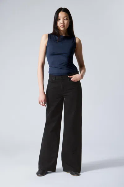 Weekday Area Mid Rise Loose Wide Leg Jeans In Black