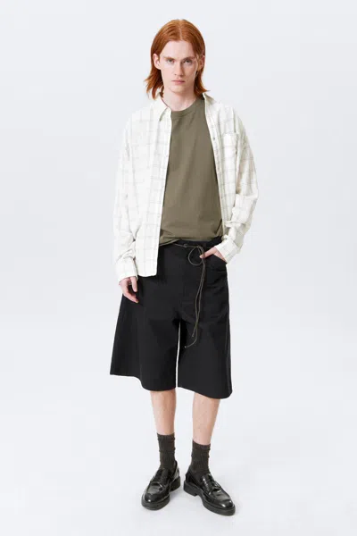 Weekday Astro Loose Baggy Linen-blend Shorts In Black