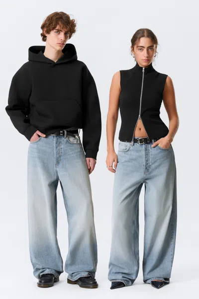 Weekday Astro Mid Rise Loose Baggy Leg Jeans In Blue