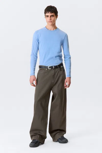 Weekday Astro Mid Rise Loose Baggy Leg Structured Trousers In Brown