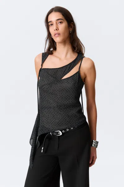 Weekday Asymmetric Cut-out Mesh Top In Gray