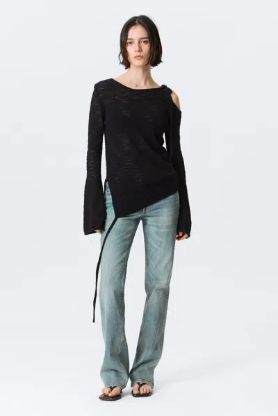 Weekday Asymmetric Tie-shoulder Knitted Sweater In Black