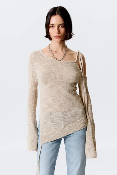 Weekday Asymmetric Tie-shoulder Knitted Sweater In Neutral