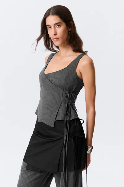 Weekday Asymmetric Wrap Strap Top In Gray