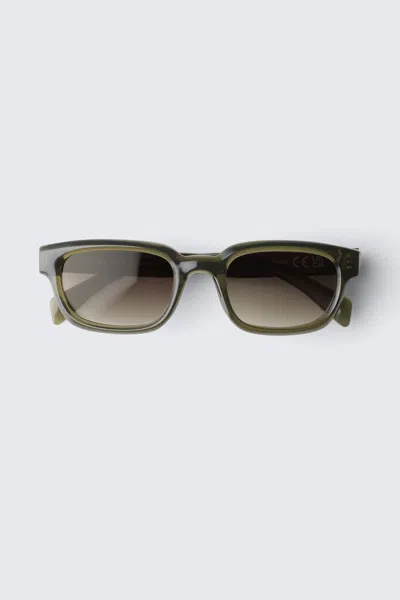 Weekday Bold Rectangular Frame Unisex Sunglasses In Green