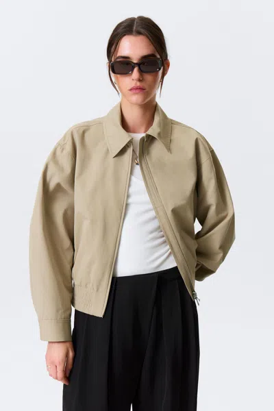 Weekday Boxy Cotton Zip Jacket In Sand