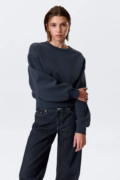 Weekday Boxy Cropped Cotton Sweatshirt In Blue