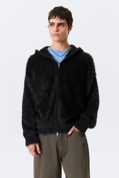 Weekday Boxy Knitted Hairy Zip Hoodie In Black