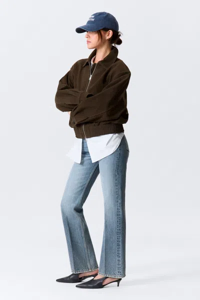 Weekday Boxy Suede Zip Jacket In Brown