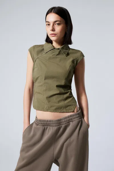 Weekday Cap-sleeved Asymmetric Ripstop Top In Brown