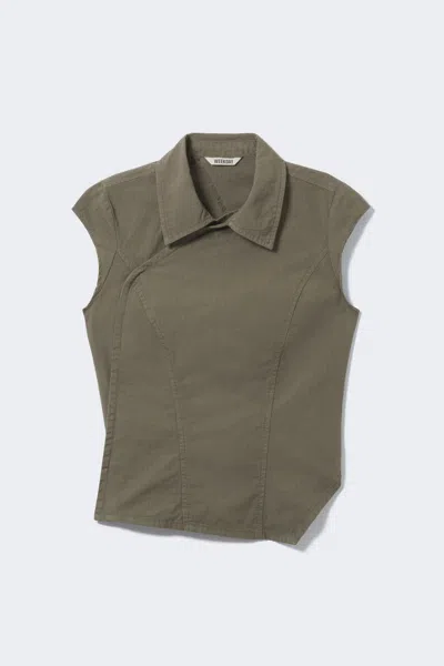 Weekday Cap-sleeved Asymmetric Ripstop Top In Green