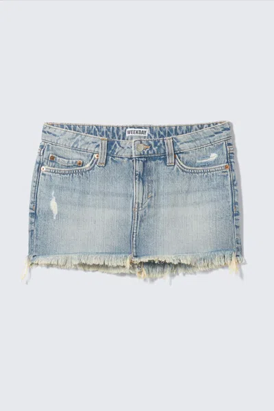 Weekday Centure Low Rise Frayed Denim Mini Skirt