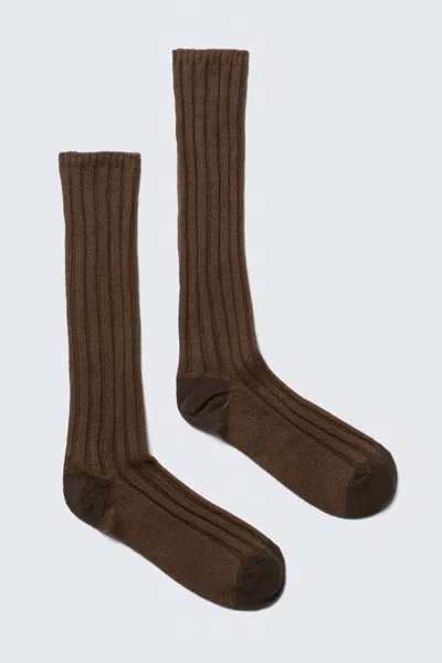 Weekday Chunky Rib Mid-high Socks In Brown