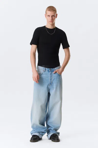 Weekday Classic Slim Ribbed Cotton T-shirt In Black