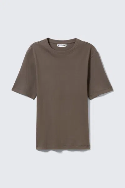 Weekday Classic Slim Ribbed Cotton T-shirt In Brown