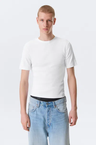Weekday Classic Slim Ribbed Cotton T-shirt In White