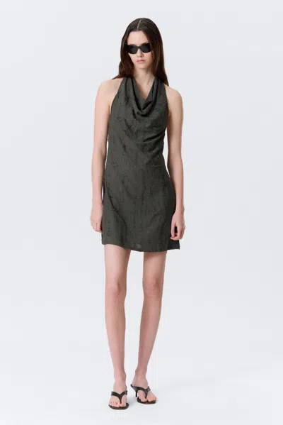 Weekday Cowl-neck Jacquard Halter Mini Dress In Grey