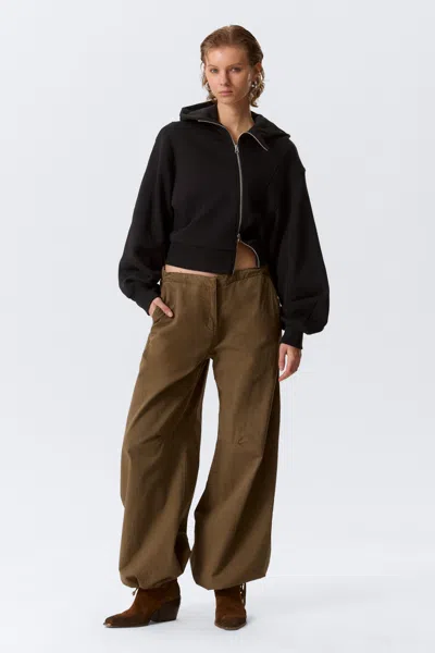 Weekday Cropped Asymmetric Zip Hoodie In Black