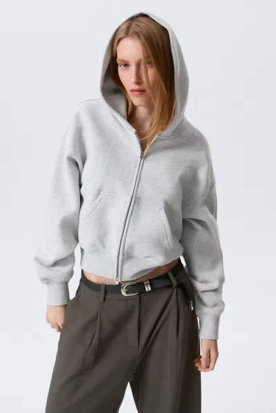 Weekday Cropped Boxy Zip Hoodie In Gray
