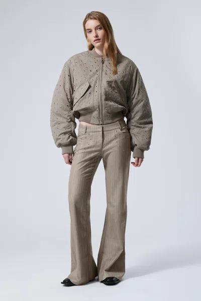 Weekday Cropped Eyelet Bomber Jacket In Green