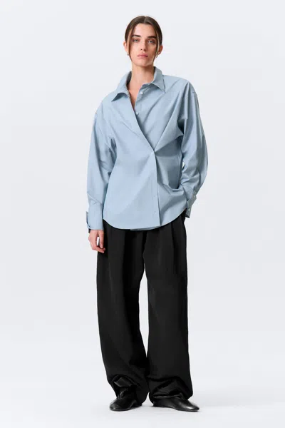 Weekday Cross-buttoned Long-sleeved Cotton Shirt In Blue