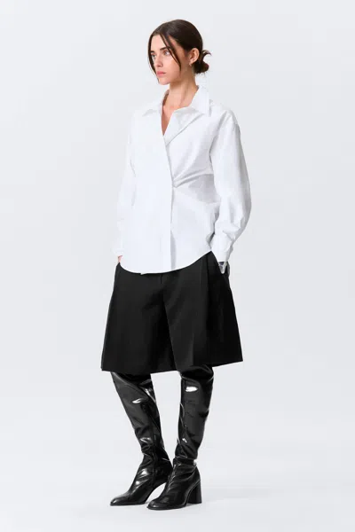 Weekday Cross-buttoned Long-sleeved Cotton Shirt In White