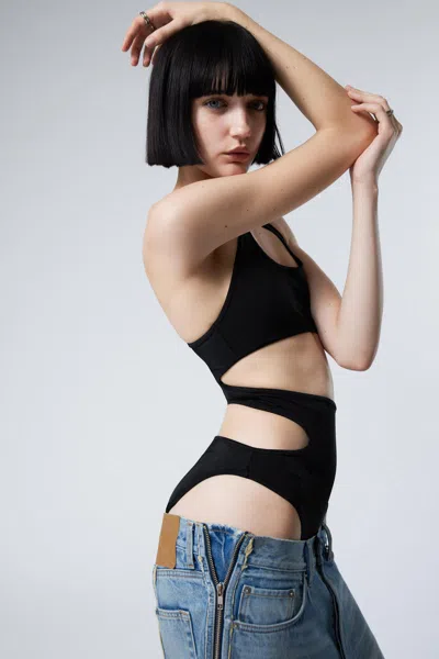 Weekday Cut-out Nylon Bodysuit In Black