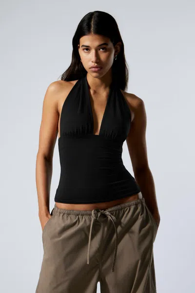Weekday Deep Halterneck Top In Black