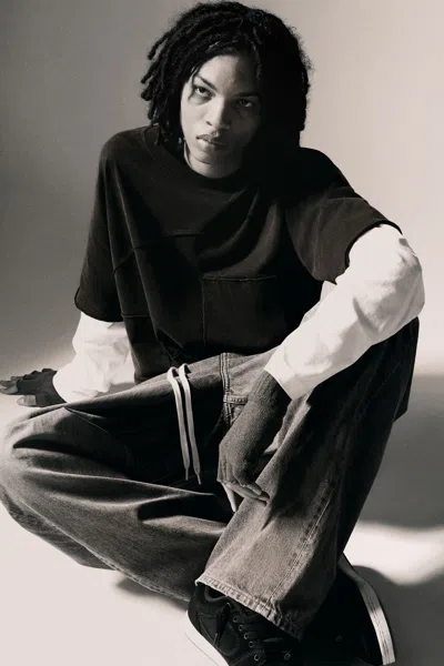 Weekday Double Layered Panelled T-shirt In Black