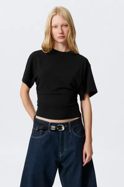 Weekday Draped Fitted T-shirt In Black