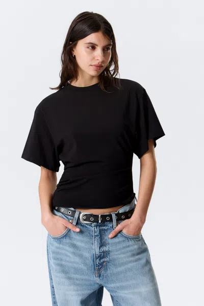 Weekday Draped Fitted T-shirt In Black