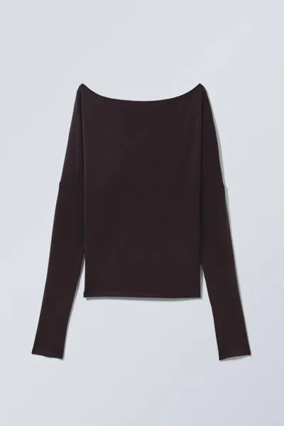 Weekday Draped Long-sleeved Lyocell Top In Burgundy