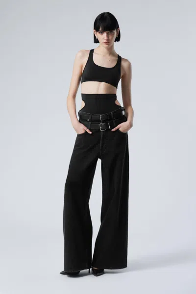 Weekday Dual High Waisted Loose Wide Leg Jeans In Black