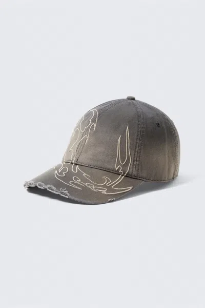 Weekday Embroidered Distressed Baseball Cap In Gray