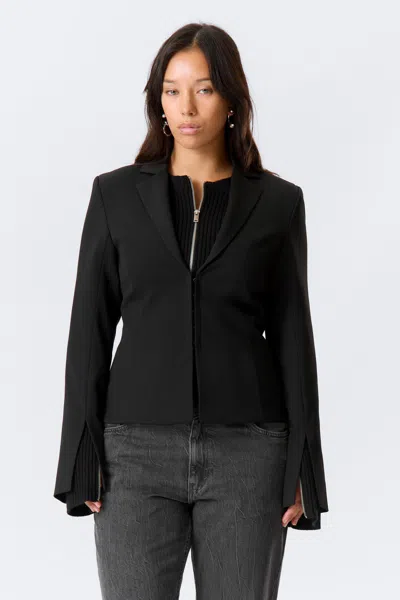 Weekday Fitted Blazer With Vented Sleeves In Black