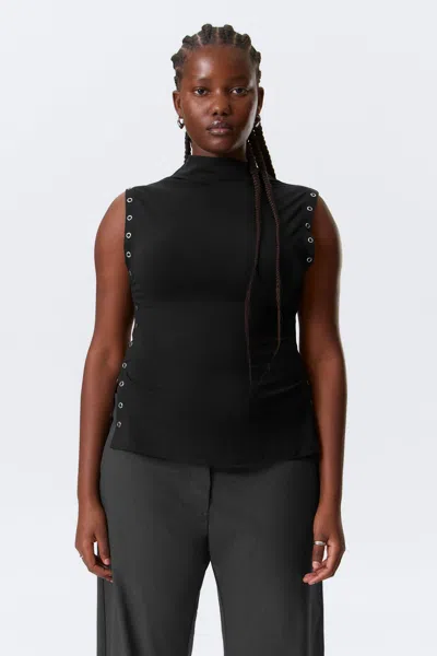 Weekday Fitted Snap-button Mock-neck Top In Black