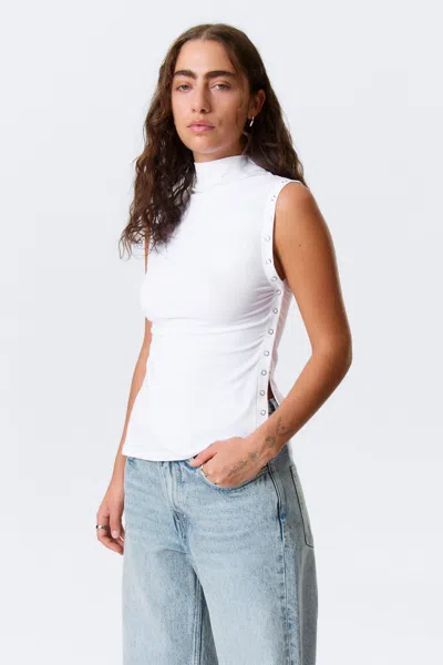 Weekday Fitted Snap-button Mock-neck Top In White