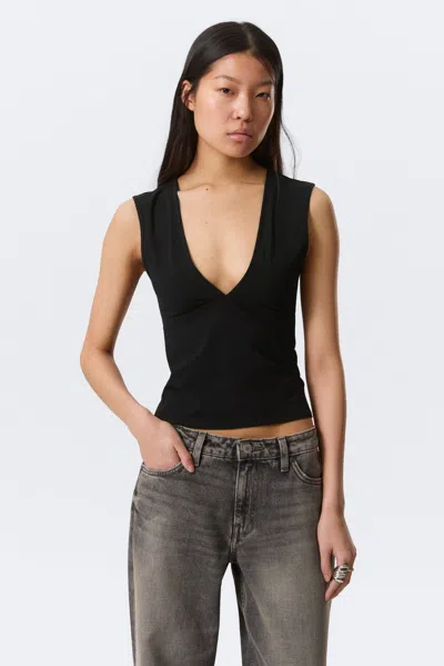Weekday Fitted V-neck Sleeveless Top In Black