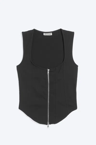Weekday Fitted Zip Corset In Black