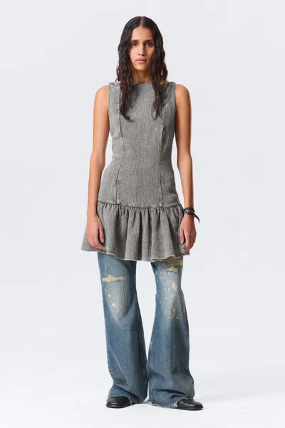 Weekday Flared Boat-neck Mini Twill Dress