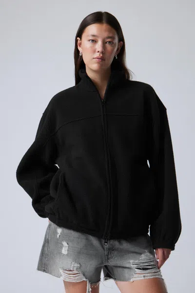 Weekday Fleece Zip Jacket In Black
