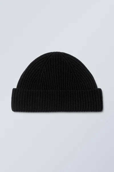 Weekday Fold Knit Wool Blend Beanie In Black