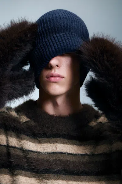 Weekday Fold Knit Wool Blend Beanie In Blue