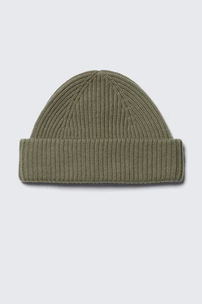 Weekday Fold Knit Wool Blend Beanie In Green
