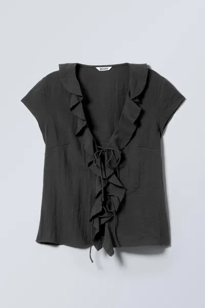 Weekday Frilled Tie-front Top In Gray