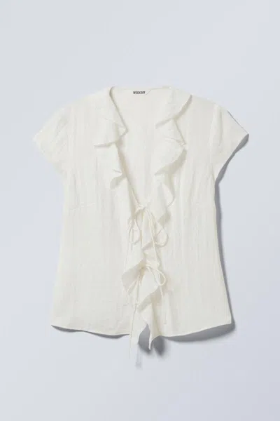 Weekday Frilled Tie-front Top In White