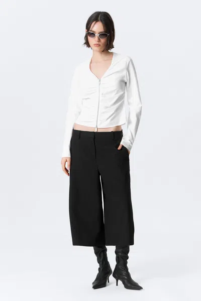 Weekday Gathered V-neck Zip Top In White