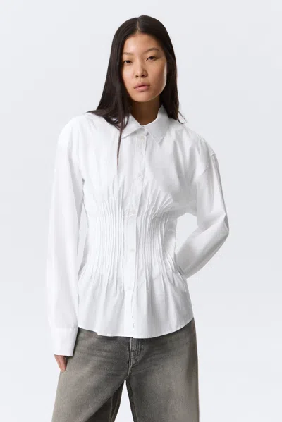 Weekday Gathered Waist Cotton Poplin Shirt In White