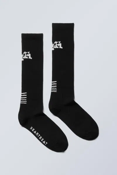Weekday Graphic Knee-high Socks In Black